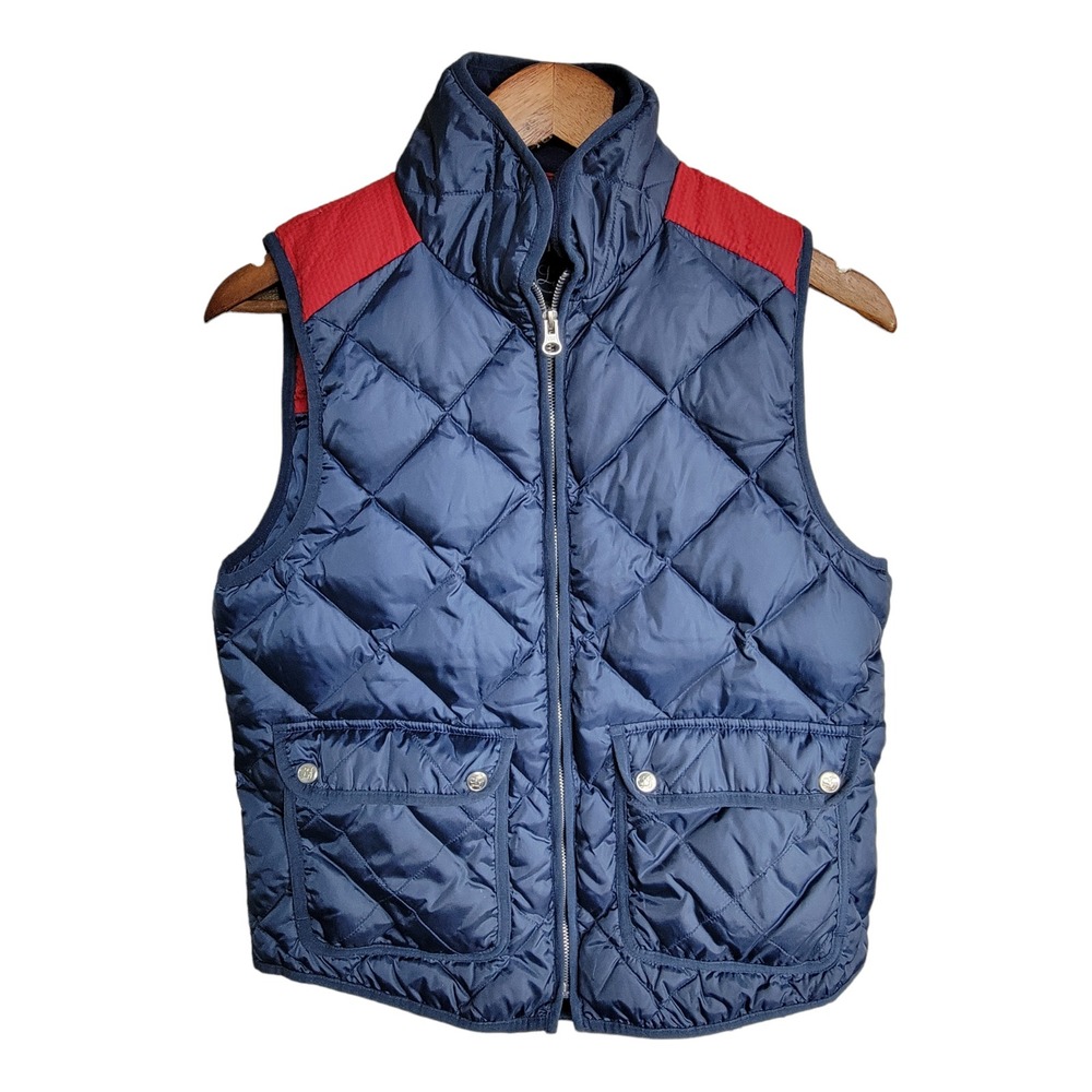 Lauren James Easton Vest Down Preptec Blue Red Quilted Snap Pockets Medium